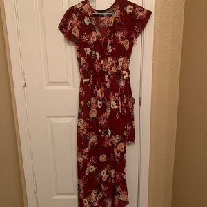 Floral high-low faux wrap dress